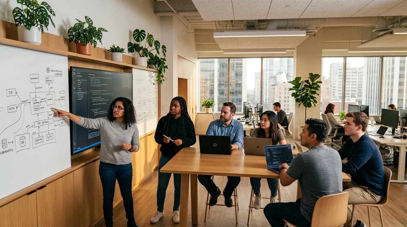 GlideFlow engineers embedded in client team doing collaborative architecture review